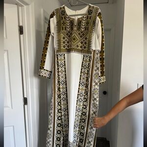 Elegant White and Gold Embroidered Dress